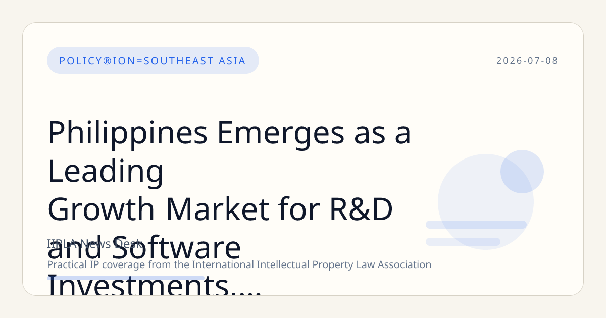Philippines Emerges as a Leading Growth Market for R&D and Software Investments, WIPO Reports